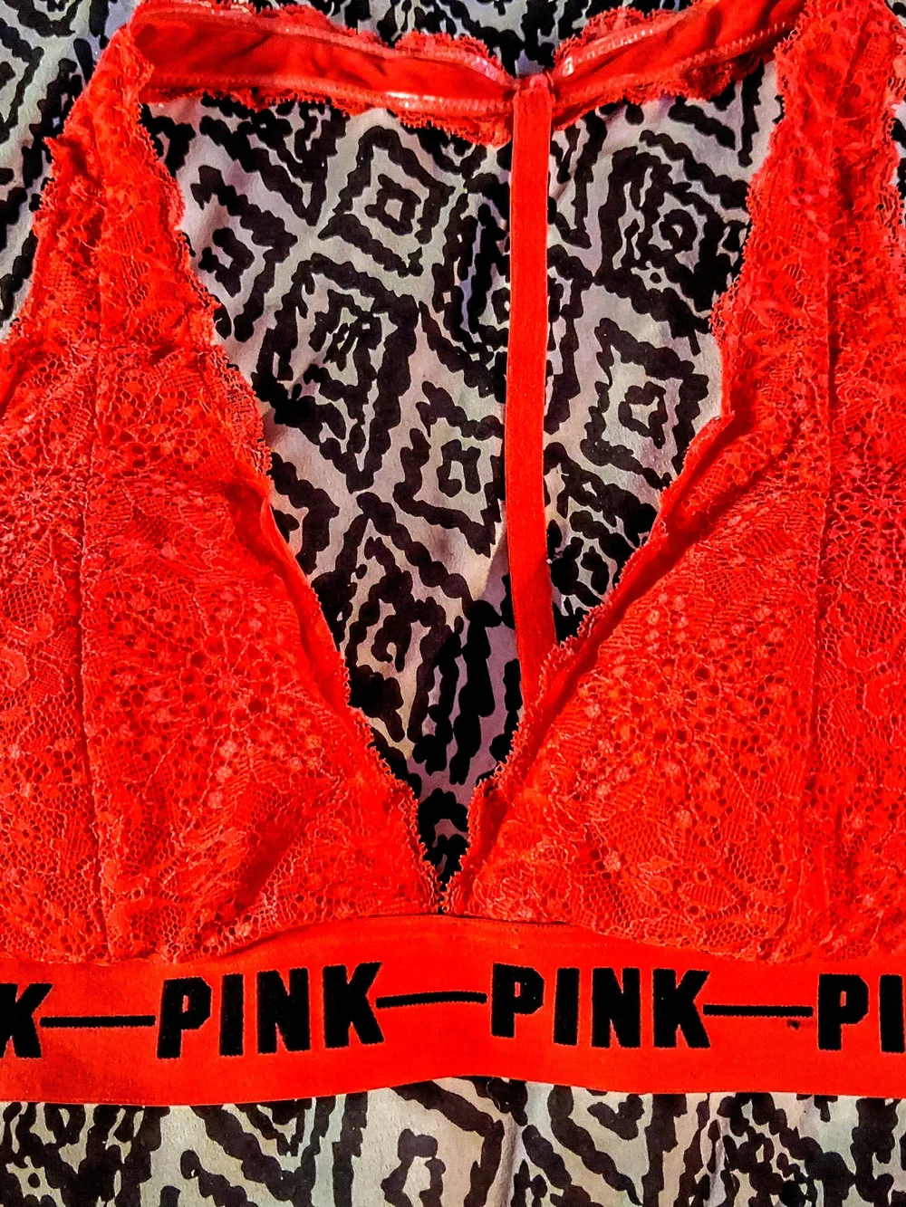 PINK Victoria's Secret Red Lace Halter Bralette with Branded Underband